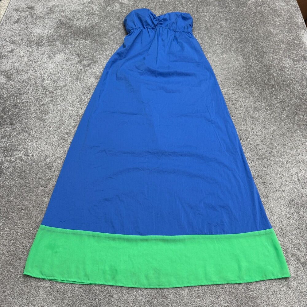 Tommy Bahama Strapless Maxi Dress Women M Blue Green Colorblock Smocked Cotton